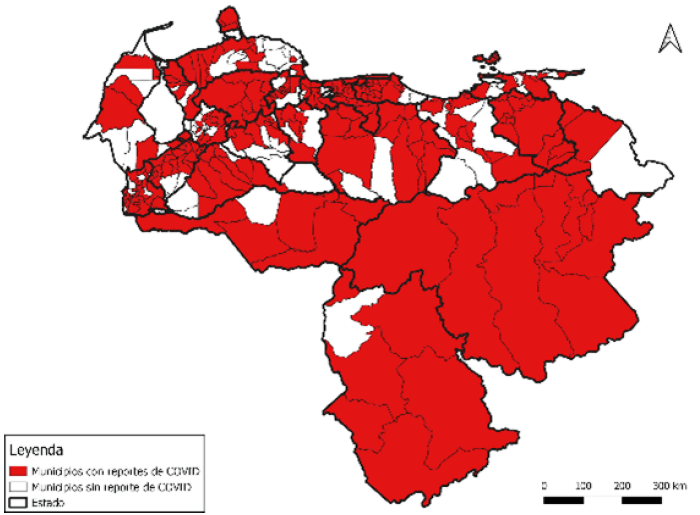 Figura 7. Municipios con notificación de casos confirmados de COVID-19. Venezuela. 13 de marzo al 1 de diciembre de 2020.
