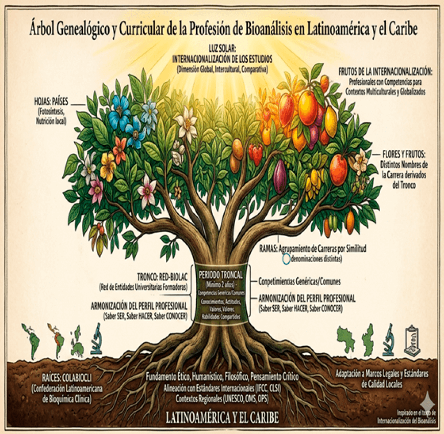 Figura 1. Árbol genealógico de la disciplina del Bioanálisis o equivalentes a nivel de América Latina y el Caribe.