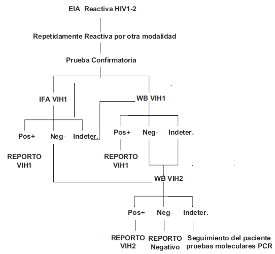 Algoritmo usado para la detección de la infección por el VIH usando técnicas serológicas